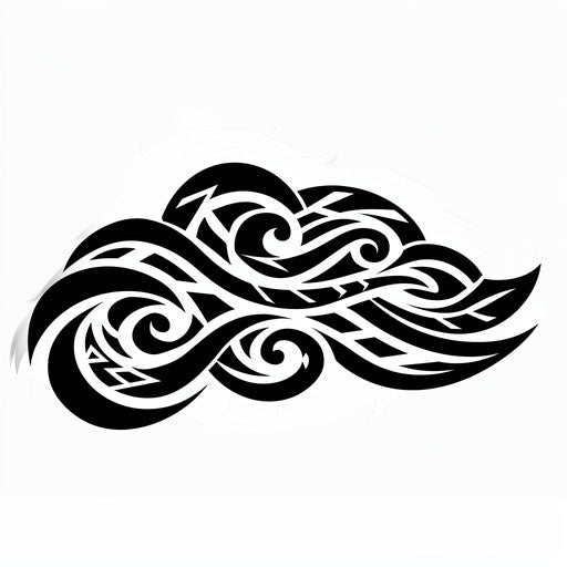Tribal cloud tattoo with bold black patterns on white background
