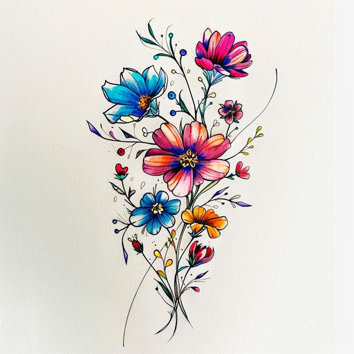 Whimsical drawing of a small wildflower tattoo