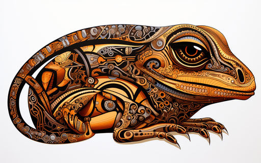 Maori art: drawing of lizard with ceiling designs