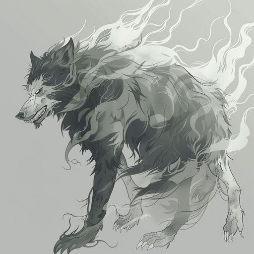 Ethereal flat tattoo sketch of a ghostly werewolf