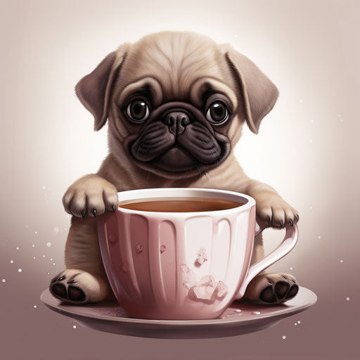 Pug puppy sitting in a cup of coffee