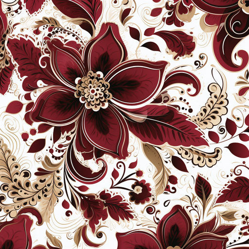 Henna ornament seamless pattern in dark white and maroon