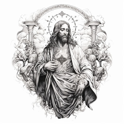 flash tattoo of san judas on white background