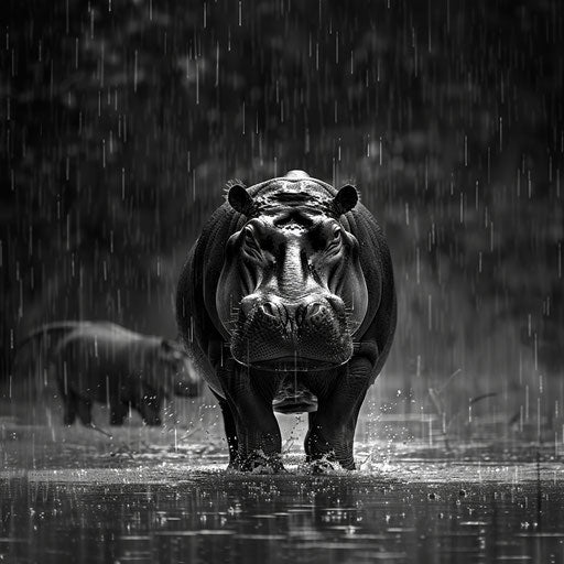 Hippo standing in the rain