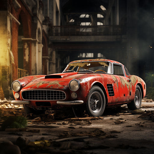 Old sports car damaged by rats