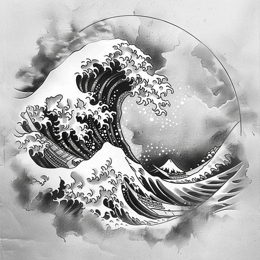 Sketch of a frothy Japanese wave tattoo