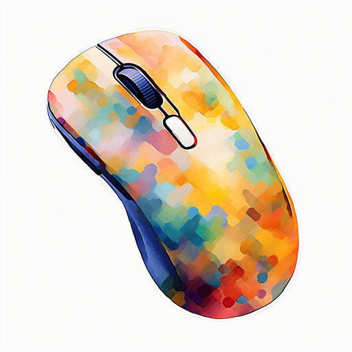 Computer Mouse Clipart in Impressionistic Art Style on White Background