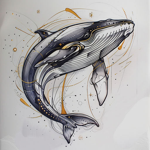 Art deco inspired whale tattoo sketch