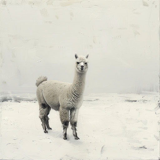 Solitary alpaca in a snowy field