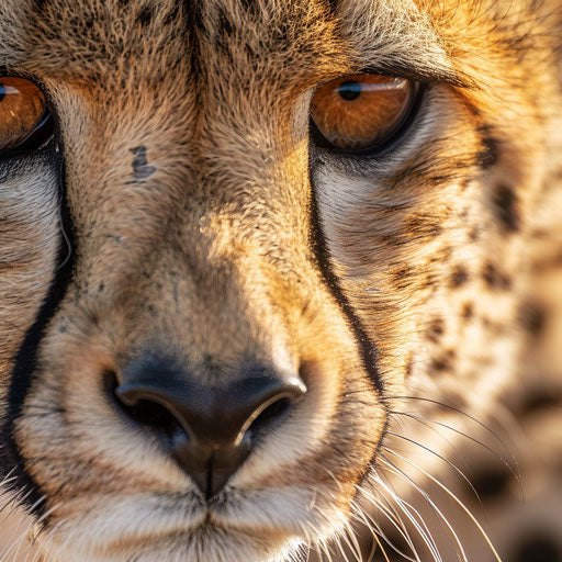 Close-up of cheetah's face under soft morning light