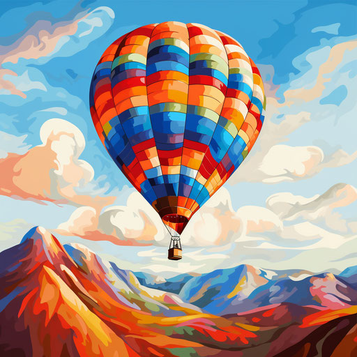 Hot air balloon drawing in the style of oil painting, on white background