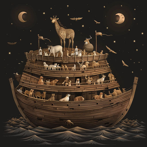 Noah's ark clipart in realistic style on dark background