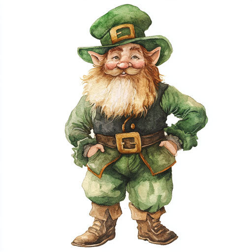 Watercolor leprechaun on white background, highly detailed