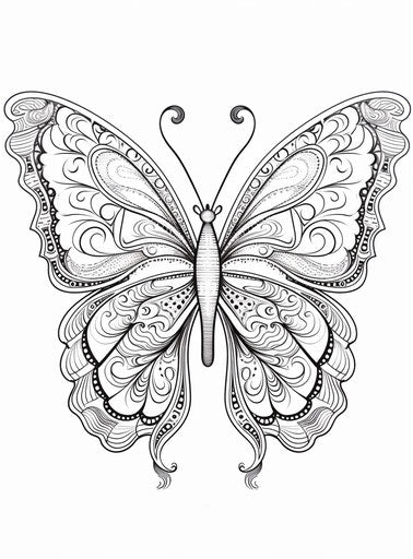 Elaborate butterfly on white background, intricate black and white
