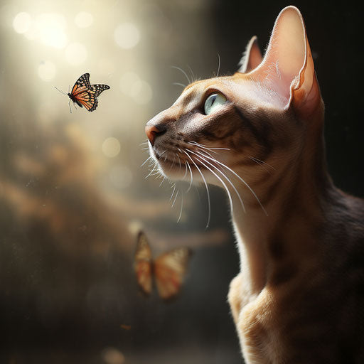 Oriental shorthair cat staring at an insect