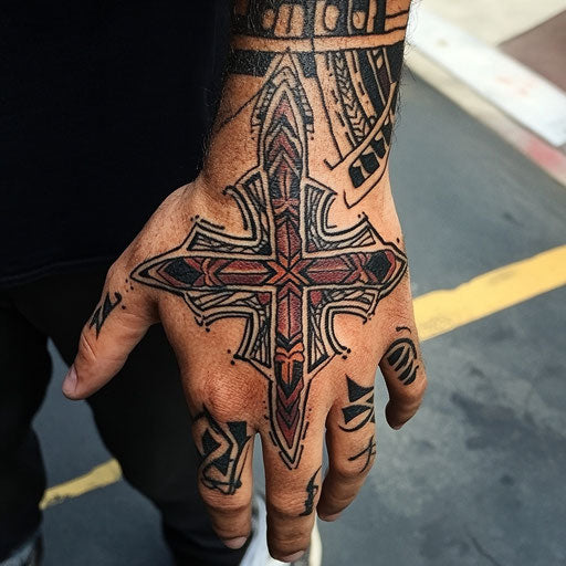 Dynamic Cross Tattoo On Hand Tattoo Flash