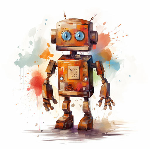 Robot clipart in the style of Oil painting, on a white background