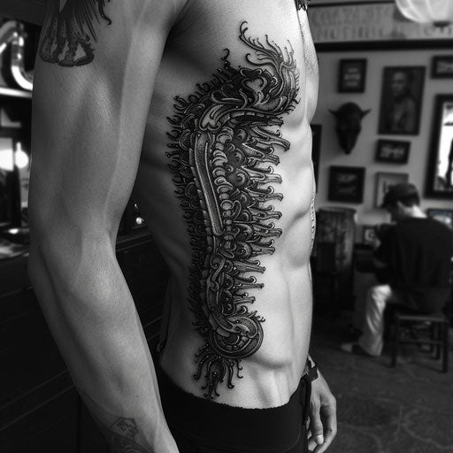 Intricate rib tattoos for men