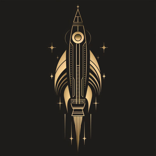 Art deco inspired rocket, elegant black and metallic gold