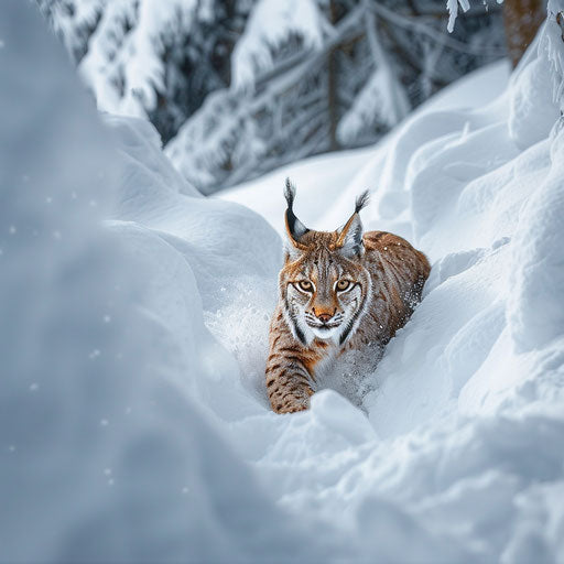 Lynx in deep snow