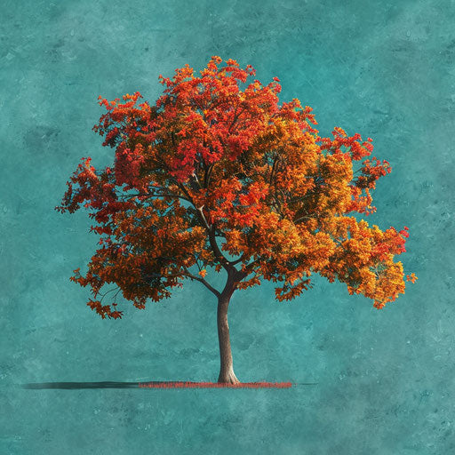 Realistic autumn tree illustration on teal flat background