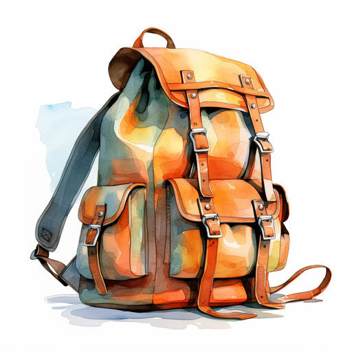 Backpack illustration in oil painting style, on white background