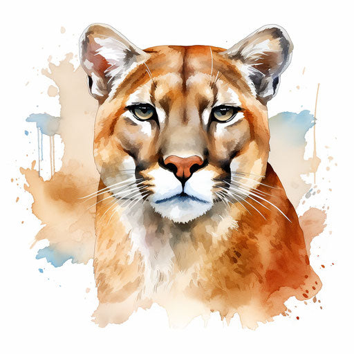 Cougar illustration in the style of Oil painting, on a white background