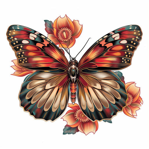 Monarch butterfly in traditional Japanese tattoo style