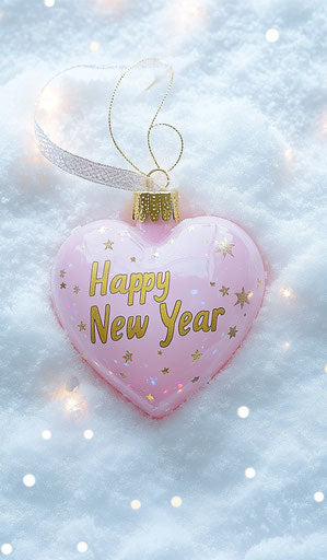 Pink heart with golden 'Happy New Year' text in snow