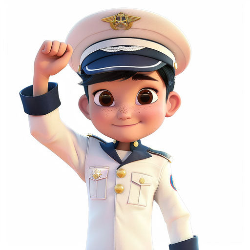 Japanese navy officer saluting in white and blue uniform