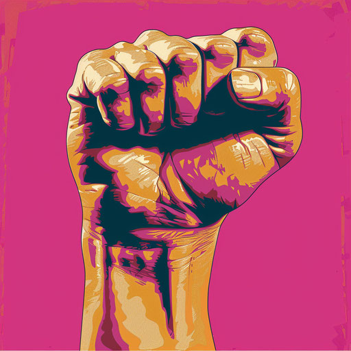 Fist clipart on bright magenta background with intense saturation