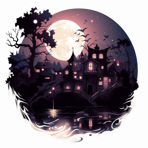 Night image in the style of Chiaroscuro Art, on white background