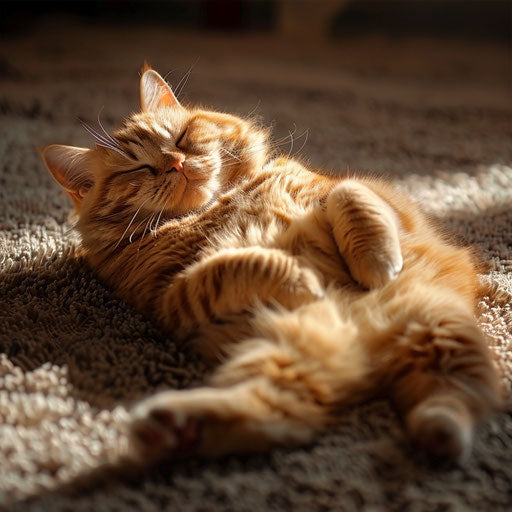 Obese cat lying on a carpet