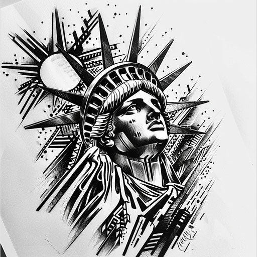 Maori inspired tattoo sketch of the Statue of Liberty
