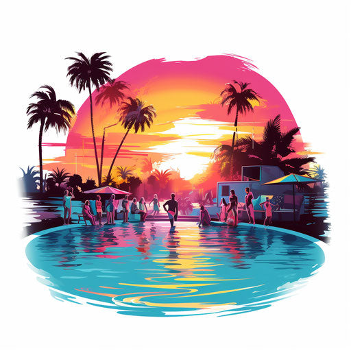 Pool party illustration in the style of chiaroscuro art