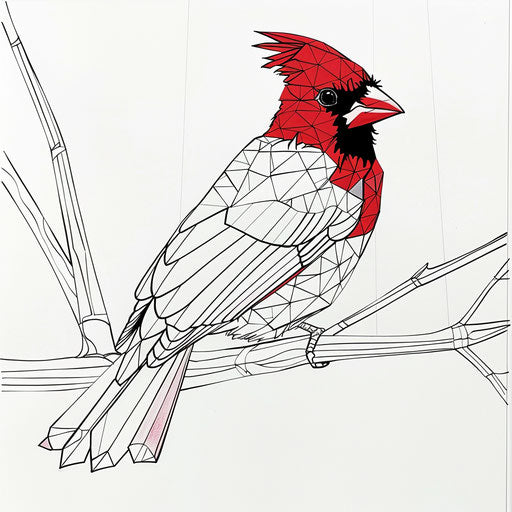 A minimalist cardinal with stark contrasts in the style of Ruben Ireland Coloring book page