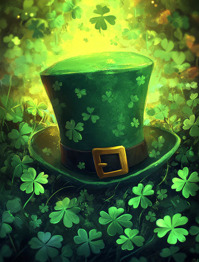 St. Patrick's Day hat surrounded by clovers