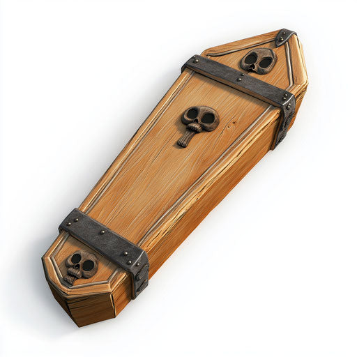 3D coffin on flat white background