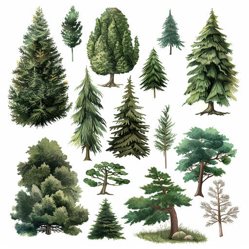Forest clipart in photo realistic style on white background