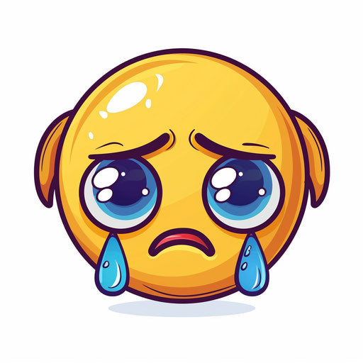 Sad emoji with tears, cartoon face of sadness