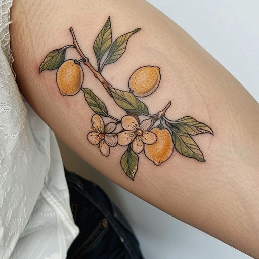 Elegant sketch of lemon branch with blossoms and leaves