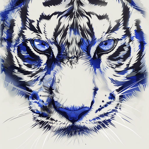 Elegant tattoo sketch in flat style featuring close-up of tiger eyes with deep blue hues