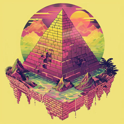 Nostalgic sketch of a pyramid from an 80s video game