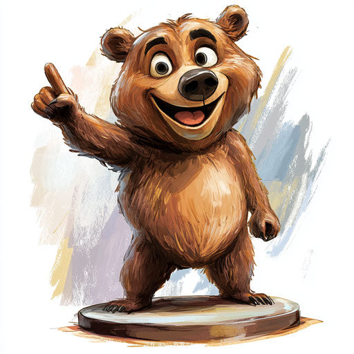 Humorous caricature of a brown bear with human traits