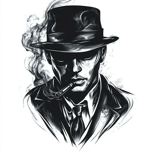 Mysterious gangster silhouette with mafia tattoo