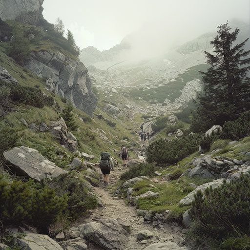 Vitosha with hikers on a rugged trail