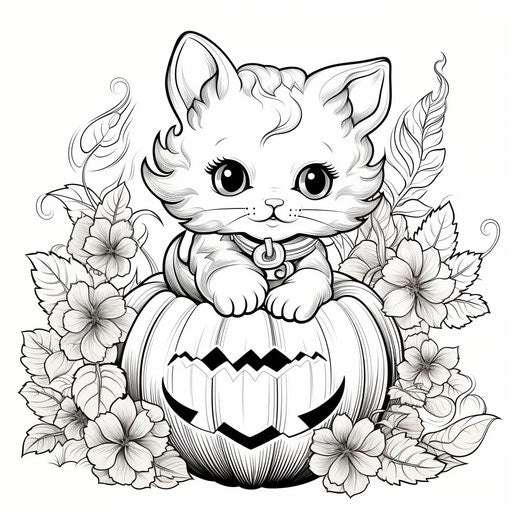 Cat sitting in pumpkin, accurate and detailed, calculated, toyism