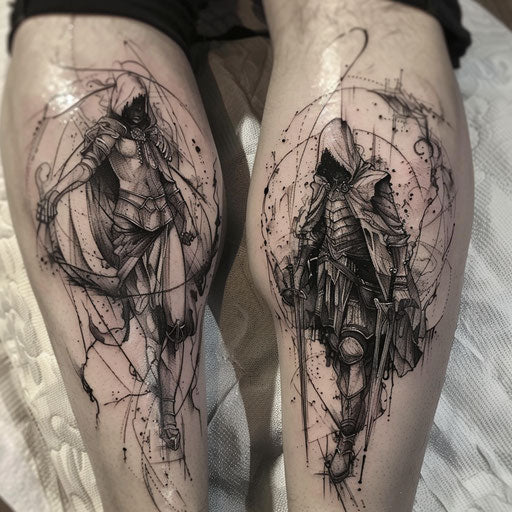 Epic fantasy sister tattoos with wizards and mystical symbols