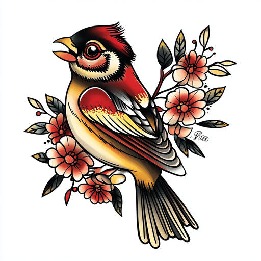 Bold neo-traditional neck tattoos with bright colors