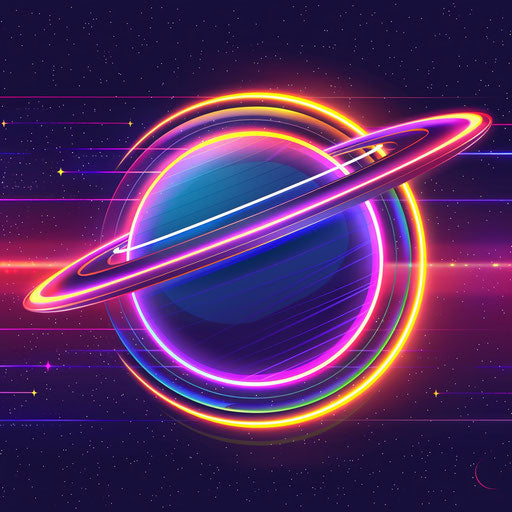 Retro vectorstock logo with neon colors and a dark background